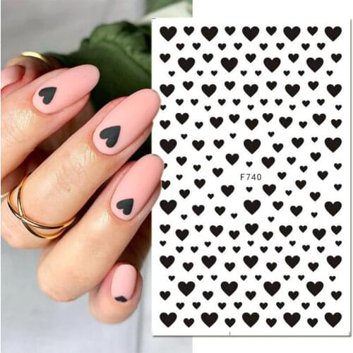1pcs 3D Nail Sticker Black Heart Love Self-Adhesive Slider Letters Nail Art Decorations Stars Decals Manicure Accessories GLF740