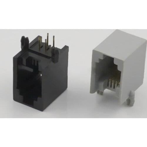 100pcs RJ11 Type Connector Cable Adapter Telephone Microphone Socket Telephone Line Socket 616pcb-4p4c Black Gray