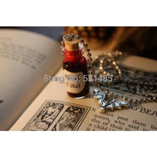 12pcs/lot Glass Vial Necklace Blood of Bat Vampire Necklace Halloween Jewelry