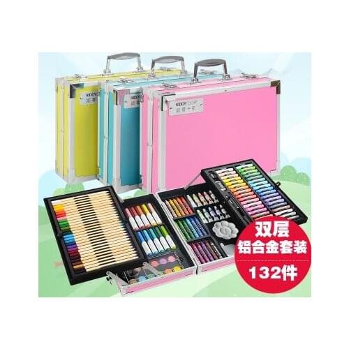 132 pcs Art set Drawing Painting Set for Children Kids Water Color Crayon Oil Pastel Art Tools with Aluminum Alloy Case