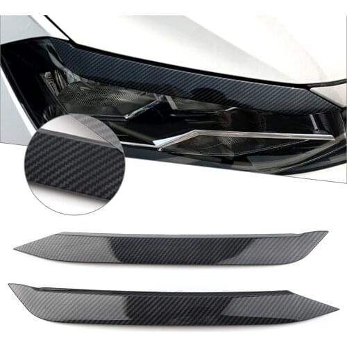 For VW Polo 2019 2020 Carbon Fiber ABS Headlight Lamp Eyebrow Eyelid Molding Trim Lid Cover Car Styling Accessories 2Pcs
