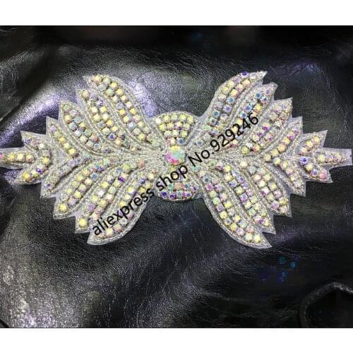 2pcs/pack elegant butterfly-tie crystal trimmings hotfix rhinestone applique for gown dress shoes crafts bags garment accessory