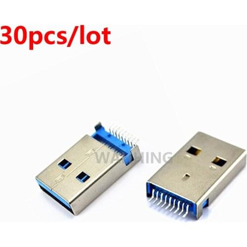 30pcs High Speed USB 3.0 A Male Plug Connector Adapter USB3.0 Jack Soldering Plug for Data DIY Charger Adapter HY1384*30