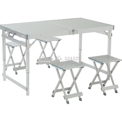 30%Folding outdoor table and chair set aluminum camping table with four stools