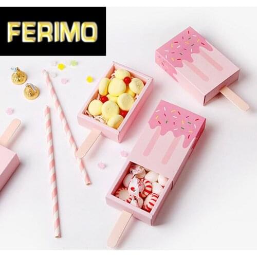 5pcs Pink Ice Cream Shape Gift Box Popsicle Candy Paper Box Cartoon Drawer Gift Box For Kids Baby Shower Birthday Packing Supply