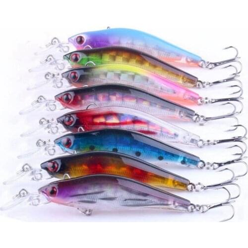 8pcs Wobblers Laser-Minnow Fishing Lures 3D Eyes Crank Bait Hooks Bass Tackle