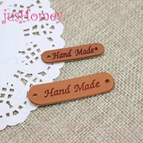 50PCS Embossed HANDMADE PU Leather Labels Faux Leather Tags for DIY Sewing Embellishment, Crafts, Patchwork, Apparel Accessory