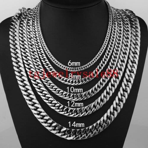 6/8/10/12/14/17mm Wide Strong Men Cuban Curb Link Chain Stainless Steel Bracelet/Necklace High Polishing Silver Color 7-40inch