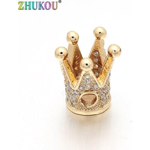 11mm Handmade Brass Cubic Zirconia Coroa Crown Beads for DIY Jewelry Findings Accessories, Model: VZ140
