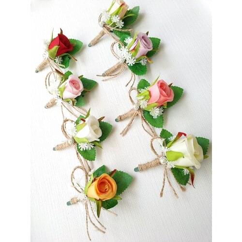 Boutonniere Wedding Corsage Pin Groom Brooch Flowers Artificial Rose Bridesmaid Silk Flower Prom Decoration Men Suit Accessories
