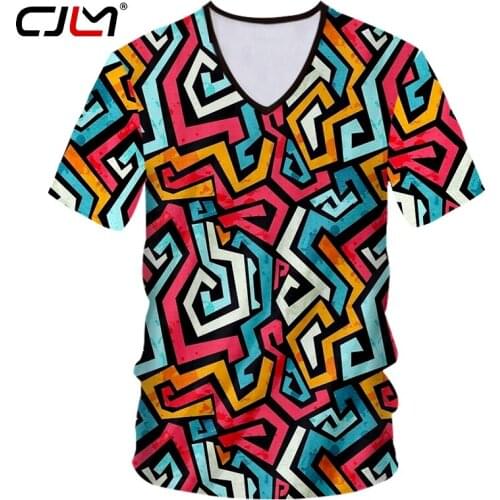 CJLM T-shirt Hombre Hot Deep V Neck Personality 3D Tshirt Printed Maze colorful pattern Size 5XL 6XL Costuming Spring T Shirts