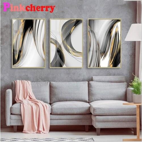 Diy diamond painting Abstract Black and Gold Line 5d diamond embroidery diamond art kit home decortiom wall sticker 3 piece
