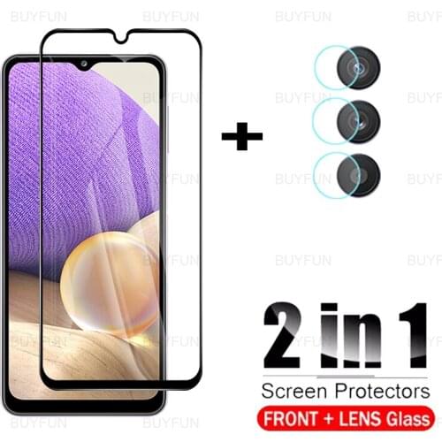 For Samsung Galaxy A32 5G 2in1 full cover front screen protector for samsung samsun galaxi a 32 32a 4G camera protective glass