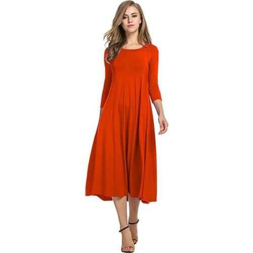 Harajuku Simplicity Half Sleeve Long Dress Women Solid Color Mid Waist Casual Loose O Neck Elegant Beach Party Dress