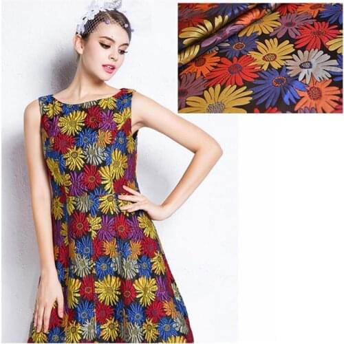 145cm width Imported colorful sunflower Metallic Jacquard Brocade Fabric 3D jacquard yarn dyed fabric for Coat Dress Skirt