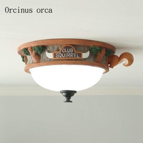 Cartoon creative tree house ceiling lamp boy girl bedroom childrens room lamp resin squirrel ceiling lamp