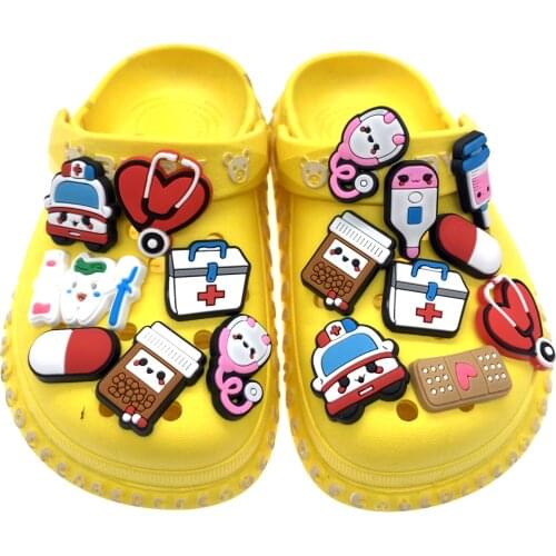 10PCS Cute Cartoon Medical Shoes Charms Band Aid Medicine Cabinet Shoes Decoration For Croc Accessories Silicone Buckle