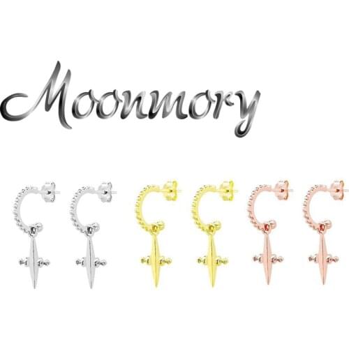Moonmory 925 Sterling Silver Hip Hop Cross Dangle Drop Earrings For Female Accessories Punk Rock Style Pendant Earring Jewelry