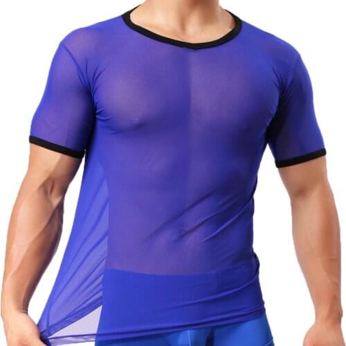Hot Men T Shirts Transparent Mesh See Through Tops Tees Sexy Man Tshirt O-Neck Singlet Gay Male Casual Clothes T-shirt Clothing