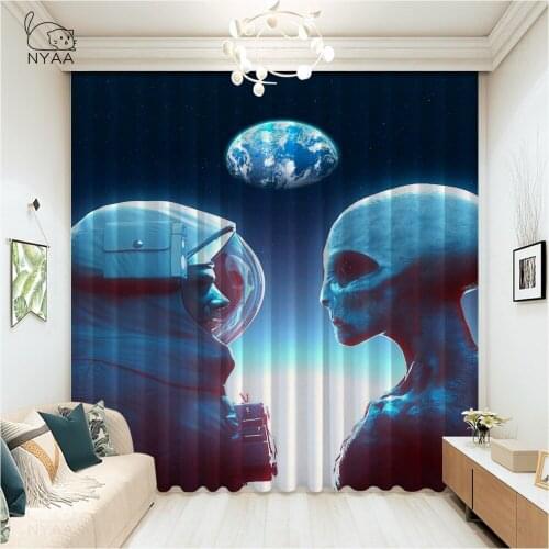 Neon Night Astronaut Curtain Cabinet Kitchen Living Room Curtain Blue Room Europe Cornices For Curtains On Windows Micro Shading
