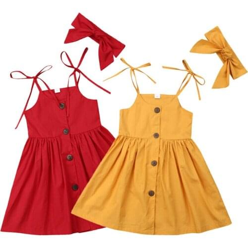 2020 New Children Summer Clothing Toddler Girls Princess Strap Dress + Headband Outfits Party Pageant Sleeveless Solid Gown