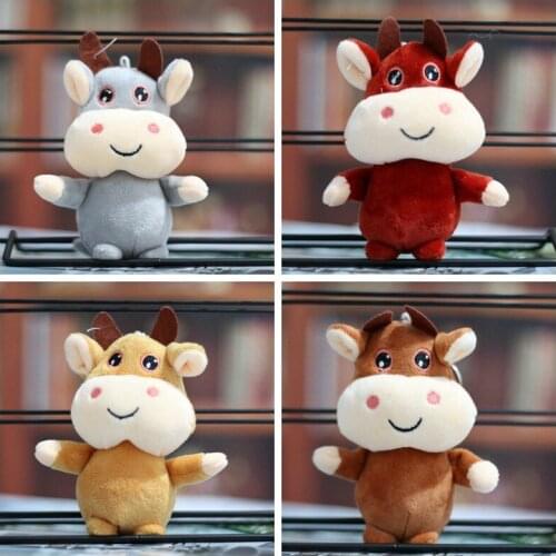 New Stylish cute 10-12cm plush soft Zodiac Lucky Cow Festive pendant Keychain good quality cartoon toy kids gift