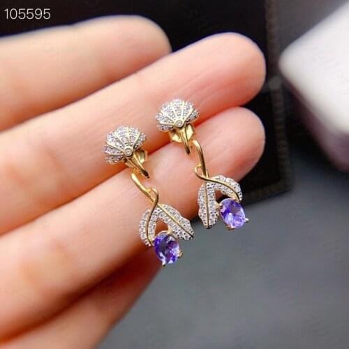 New natural tanzanite earrings 925 silver two-color electroplating process gem size 3x4mm