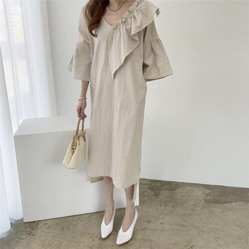 Solid white woman dress Round Neck High Waist Casual holiday dresses for women Short Sleeves Loose Fit long vestidos 2021