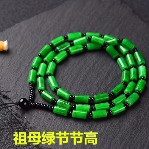 Natural Dried Green Bucket Beads Necklace Chinese Jadeite Jewelry Fashion Accessories Lucky Amulet Women Her Men Sweater Chain