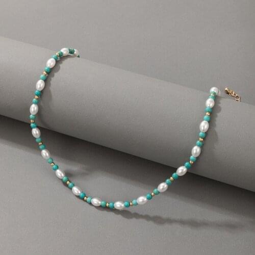 Docona Bohemia Pearl Stone Beeded Necklace for Women Fashion Metal Choker Party Clavicle Chain Jewelry Accessories Collar 18113