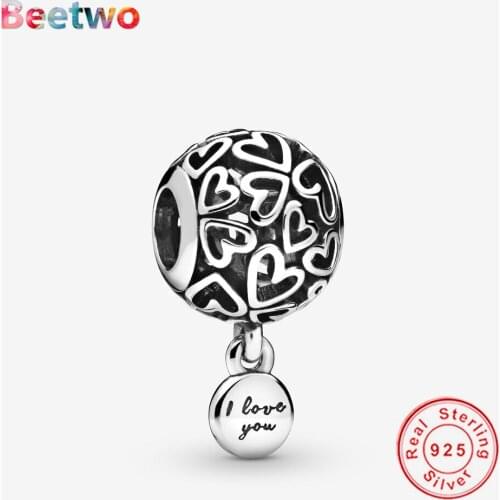 Fit Original Pandora Bracelet Charms 925 Sterling Silver Openwork Love Hearts Charm Bead Berloque Women DIY Jewelry