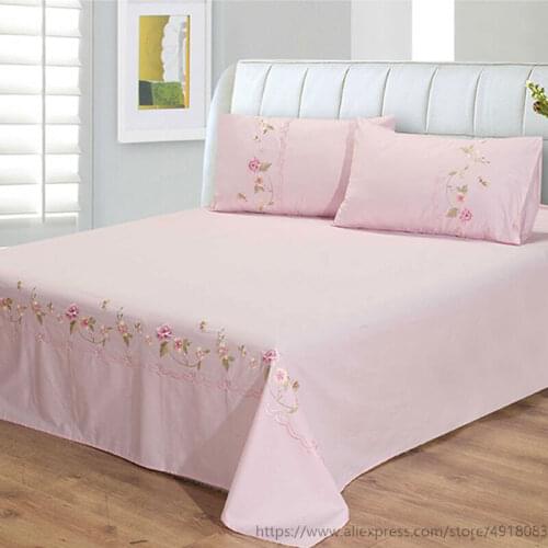 3pcs Pure Cotton Twill Bed Linen Embroidered Flowers Thickened Dakimakura Bed Sheets 150 Cover Pillowcase White for Home Linens