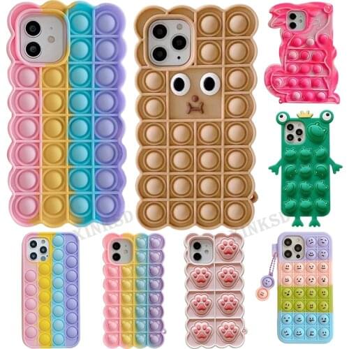 For iPhone 7 8 Plus X XR XS Bubble Case For iPhone 12 11 Pro Max Mini SE Cover Reliver Stress Fidget Toys Push Bubble Antistress