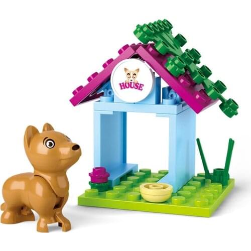Animals Figures Pet Dog House Model Set Toys For Children Kids Gifts Accessories Friends Animal Figures MOC City Building Blocks