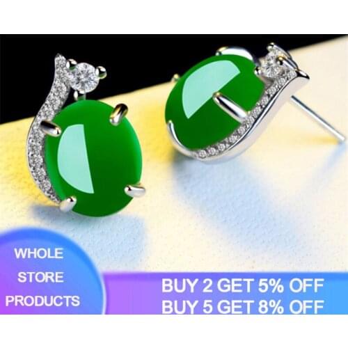 Original 925 Silver Natural Chalcedony Jade Earrings Green Agate Stud Earrings Turquoise Gemstone Stud Earrings For Women ZE328