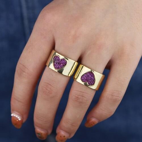 Red Heart wide gold band ring trendy finger jewelry Valentines gift for lover girlfriend Gold filled rings