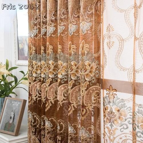 European-style Hollow Stitching Water-soluble Embroidered Curtains for Bedroom and Living Room Shading Chenille Curtains