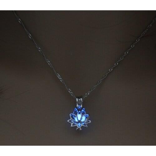Luminous Glowing In The Dark Moon Lotus Flower Shaped Pendant For Women Yoga Prayer Buddhism Necklace Jewelry