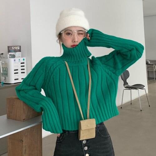 Loose Korean Fashion Clothes Knitted Casual Style Turtleneck Loose Crop Top Autumn Winter Pullovers Womens Clothing Sweater New