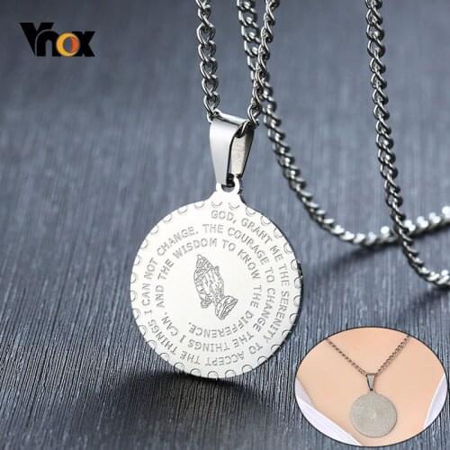 Vnox Serenity Lords Prayer Necklaces for Women Man Good Luck God Bless You Daily Wear Stainless Steel Jewelry