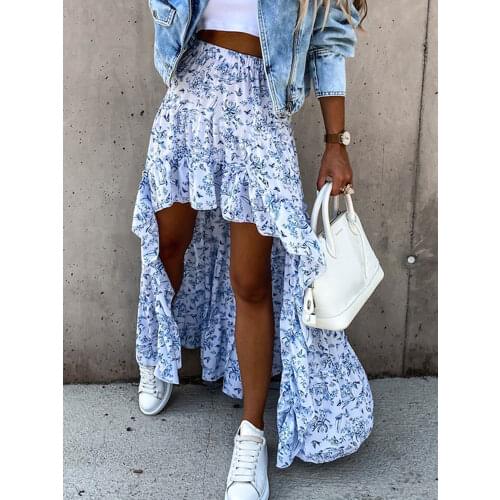 Women Long Skirt Bohemian Asymmetrical Summer Beach Style Floral Printed High Waist Casual Skirt Ins New Arrival Skirt Y2K 2021