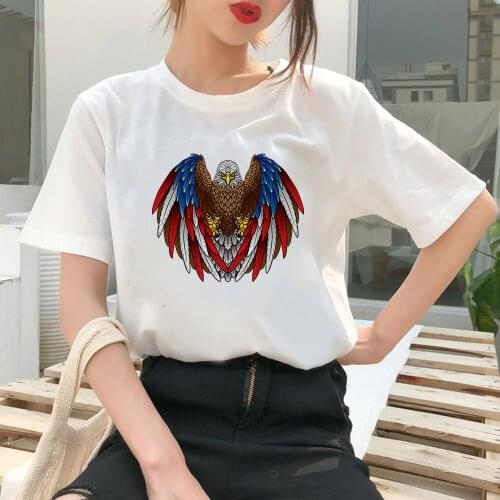 American Eagle Printed Short Sleeve Women Cartoon O-Neck White T-shirt Minimalism Versatile Y2k Fashion Tumblr Mujer Tshirt