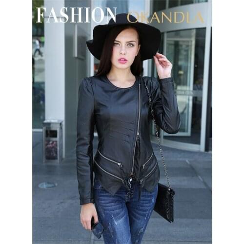 Spring Free shipping,quality casual fashion 100% Genuine leather women slim jackets.Asian plus size female sheepskin jacket