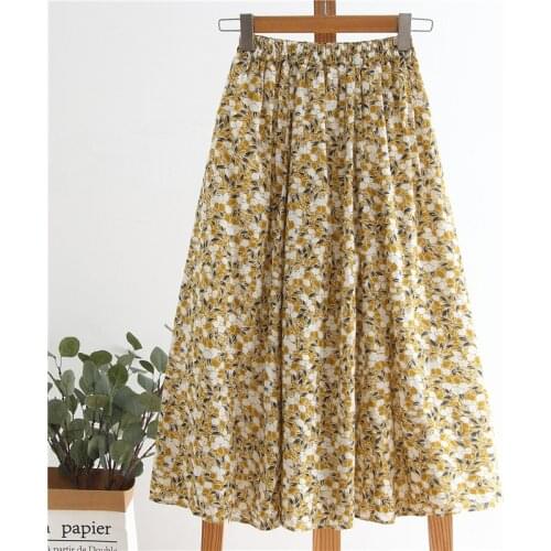 Homemade 2021 Summer New Style Half-length Skirt Cotton Linen Female Literary Floral large Skirt Elegant A-line Fashion Skirts