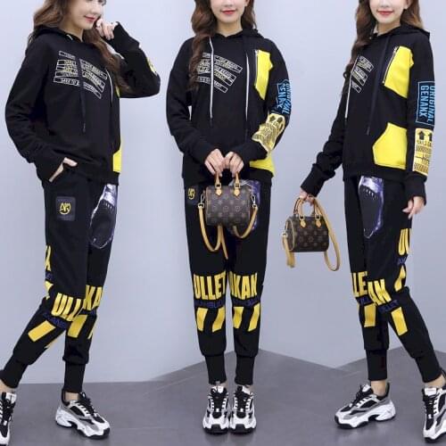 Womens Hoodies Suits Fashion Sportswear Suits Autumn 2021 New Women Slim Casual Pants Graphic Hoodies Two Piece Set Goth Clothes