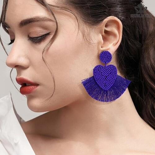 ROYALBEIER Trendy Bohemian Bead Tassel Drop Earrings for Fringed Girls Women Wedding Party Gifts Colorful Statement Earrings