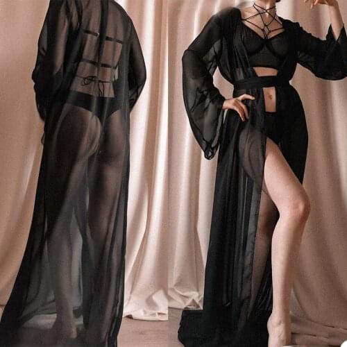 Sexy Deep V Neck Night Robe Long Sleeve Floor Length Elegant Custom Made Sleepwear High Quality Women Party Prom Bath Gown