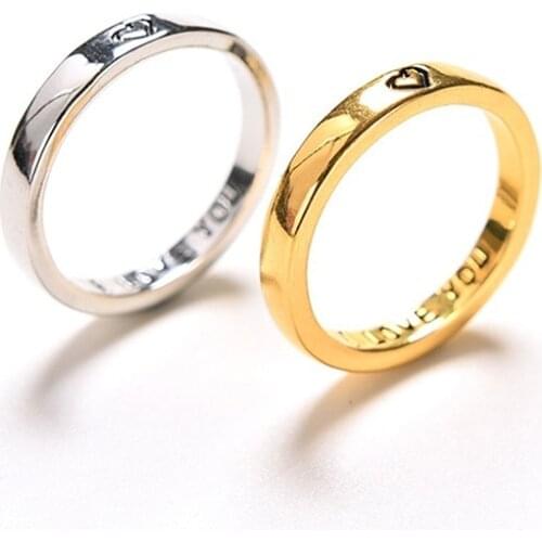 2 Pcs Carving Love Heart I Love You Letter Lover Couple Rings Set Promise Wedding Bands For Him And Her Jewerly Gift Women Men