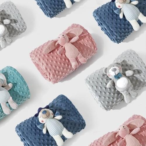 2 Layers 3D Dot Minky Coral Fleece Blankets with Toy Soft Toddler Newborn Baby Blanket Kids Cover Stroller Bedding and Toys