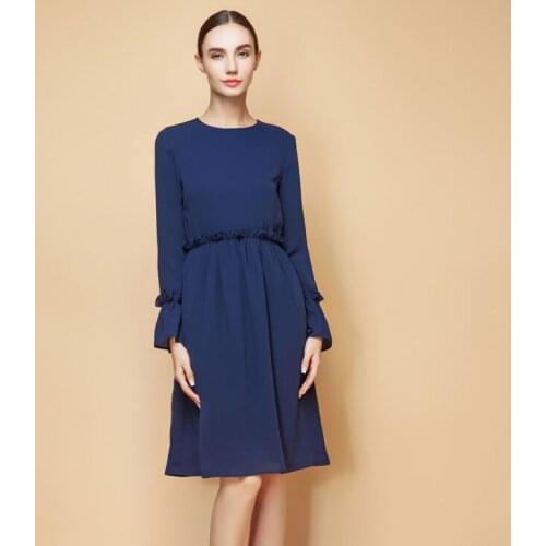 2017 New Womens Casual Spring Summer Autumn Long Sleeve Dress Ladies Solid Color Ruffles A-Line Dresses Vestidos Plus Size